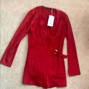 Elegant Red Faux Suede Women's Jacket